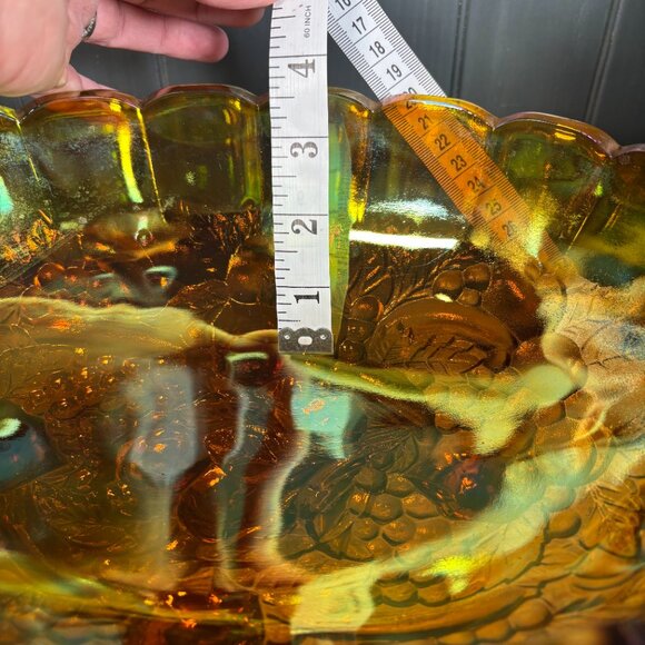 Vintage Indiana Glass Harvest Grapes Carnival Glass Footed Oval Fruit Bowl - Picture 16 of 16